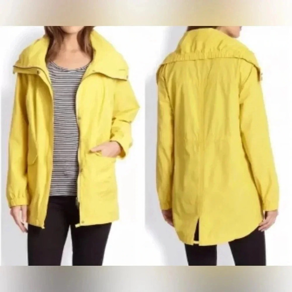 Eileen Fisher Jacket Medium Womens Yellow Anorak Rain Coat Full Zip High Collar - Picture 12 of 12